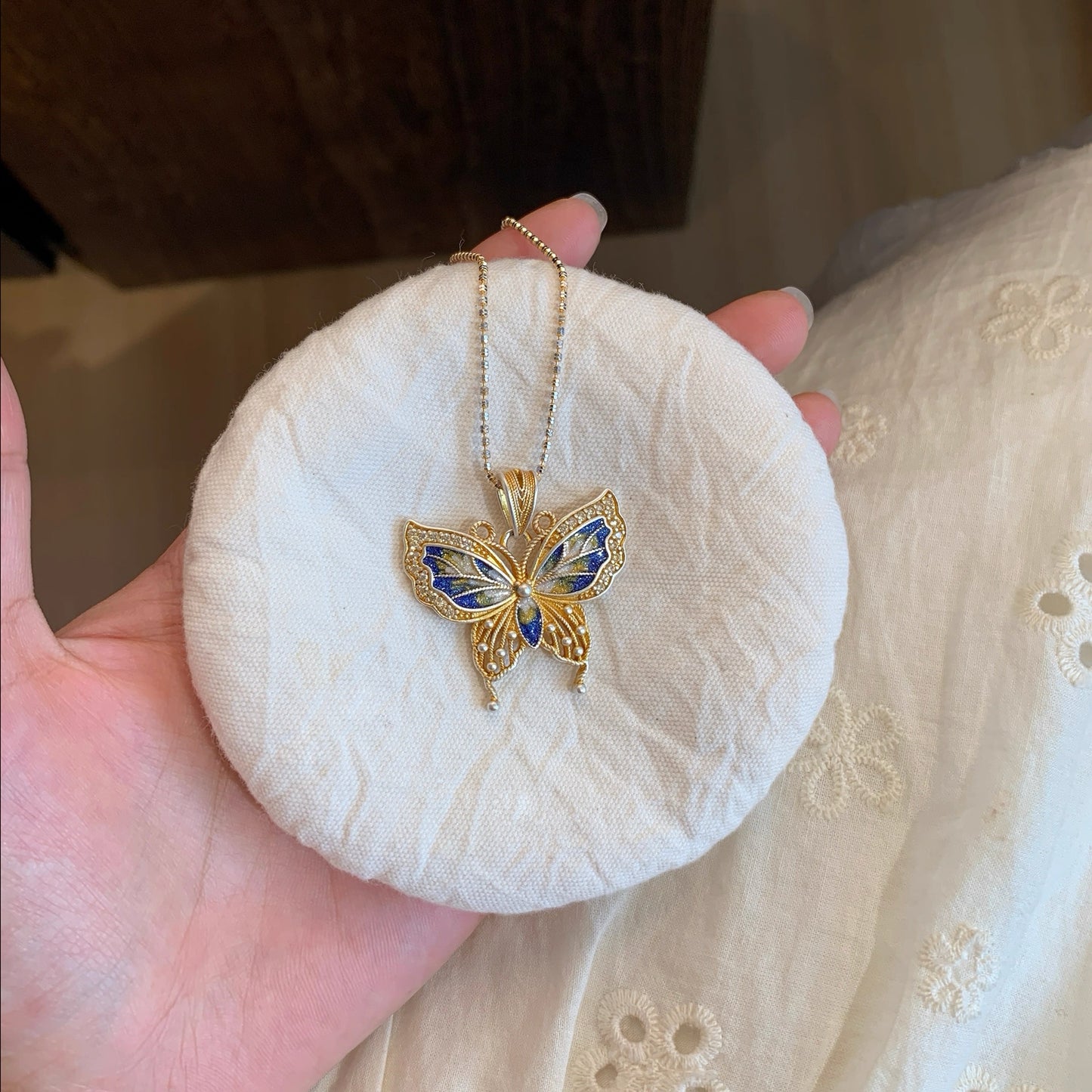 Butterfly Enamel Hollow Silver Pendant | Oriental Graceful Jewelry for Her