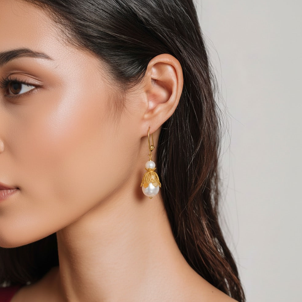 Handmade Filigree Pearl Earrings | Elegant Oriental Jewelry for Her
