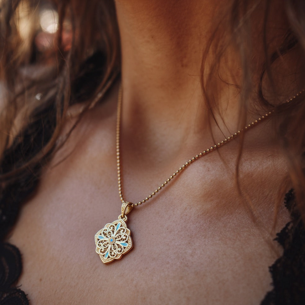 Enamel Hollow Silver Pendant | Oriental Handcrafted Jewelry for Women