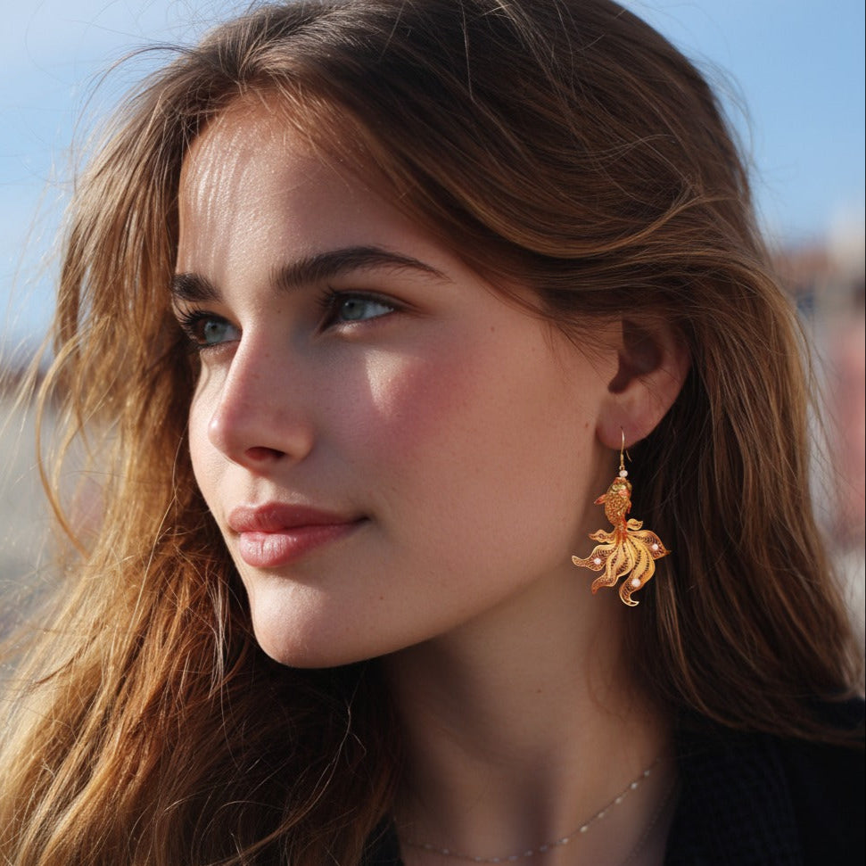Filigree Koi Earrings | Semi-Handmade Oriental Lucky Jewelry for Her