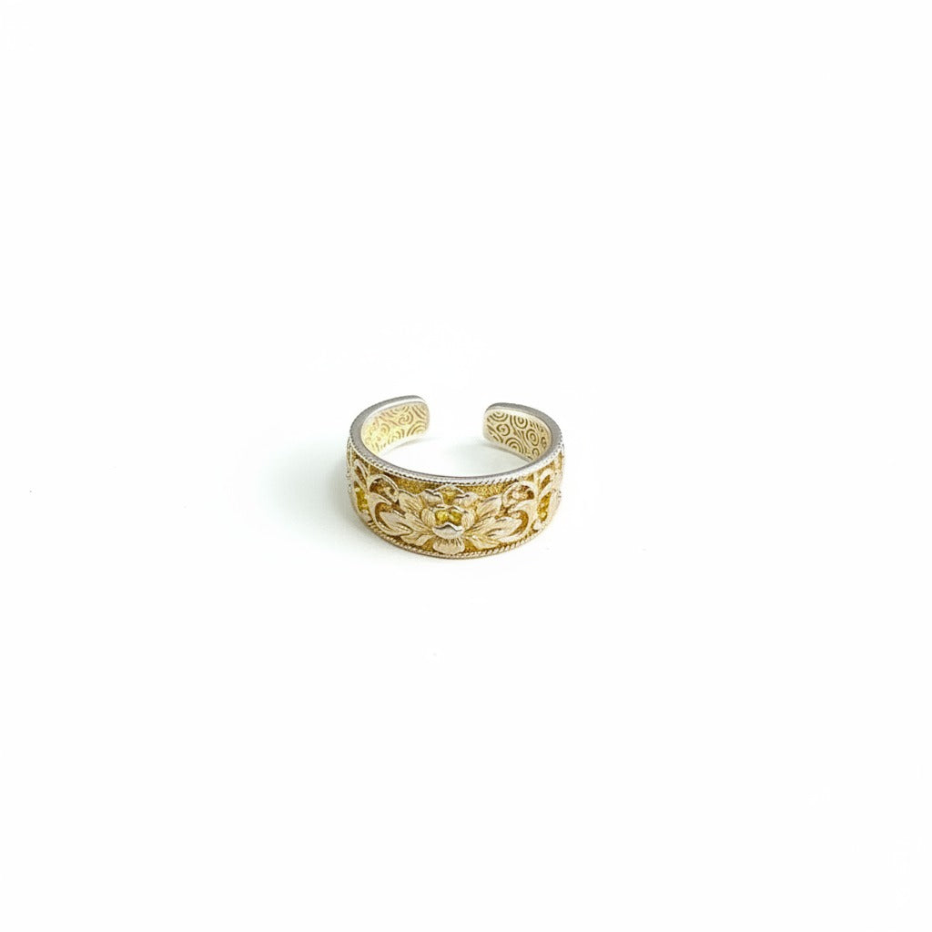 Chrysanthemum Relief Sterling Silver Ring | Semi-Handmade Oriental Elegance