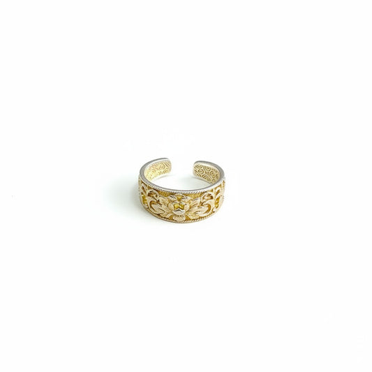 Chrysanthemum Relief Sterling Silver Ring | Semi-Handmade Oriental Elegance