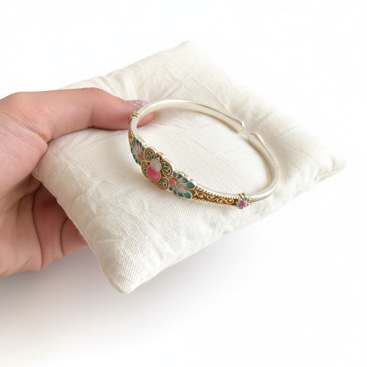 Filigree Enamel Silver Bracelet | Blossoms of Oriental Elegance