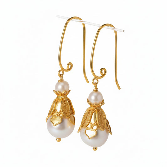 Handmade Filigree Pearl Earrings | Elegant Oriental Jewelry for Her