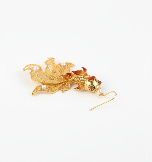 Filigree Koi Earrings | Semi-Handmade Oriental Lucky Jewelry for Her