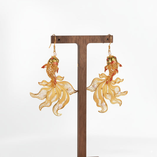 Filigree Koi Earrings | Semi-Handmade Oriental Lucky Jewelry for Her