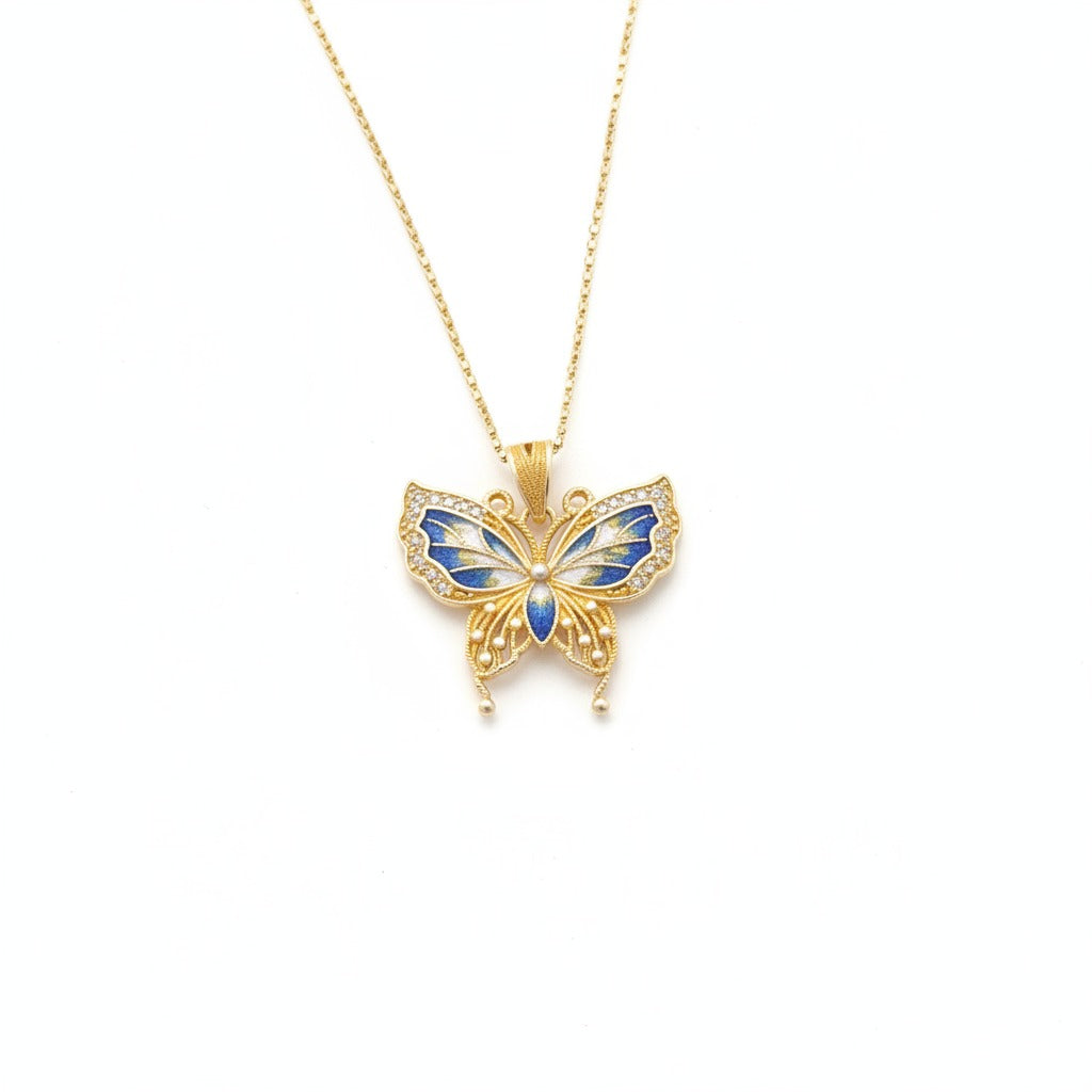 Butterfly Enamel Hollow Silver Pendant | Oriental Graceful Jewelry for Her