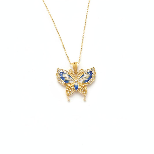 Butterfly Enamel Hollow Silver Pendant | Oriental Graceful Jewelry for Her