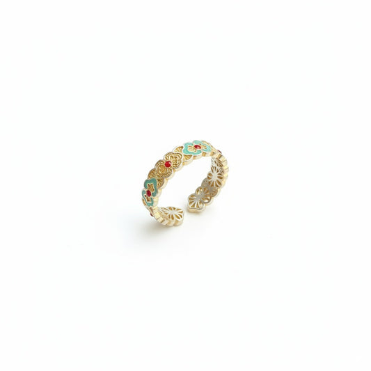 Enamel Petal Silver Bracelet | Elegant Oriental Open Bangle for Women