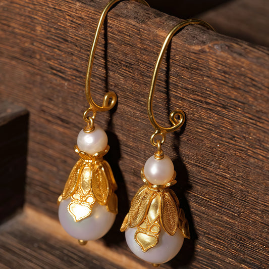 Handmade Filigree Pearl Earrings | Elegant Oriental Jewelry for Her