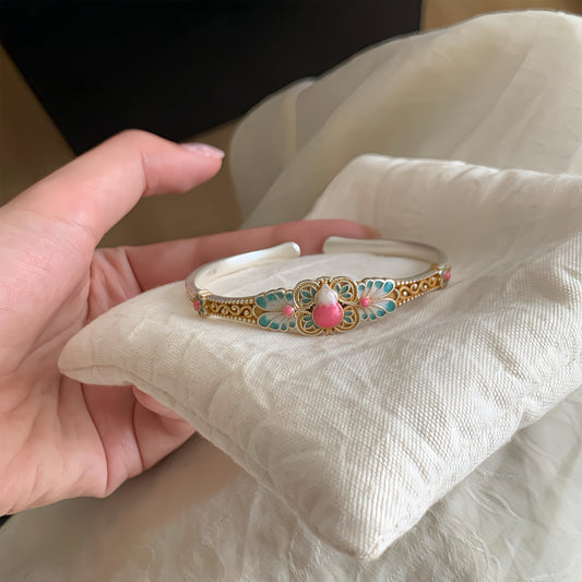 Filigree Enamel Silver Bracelet | Blossoms of Oriental Elegance
