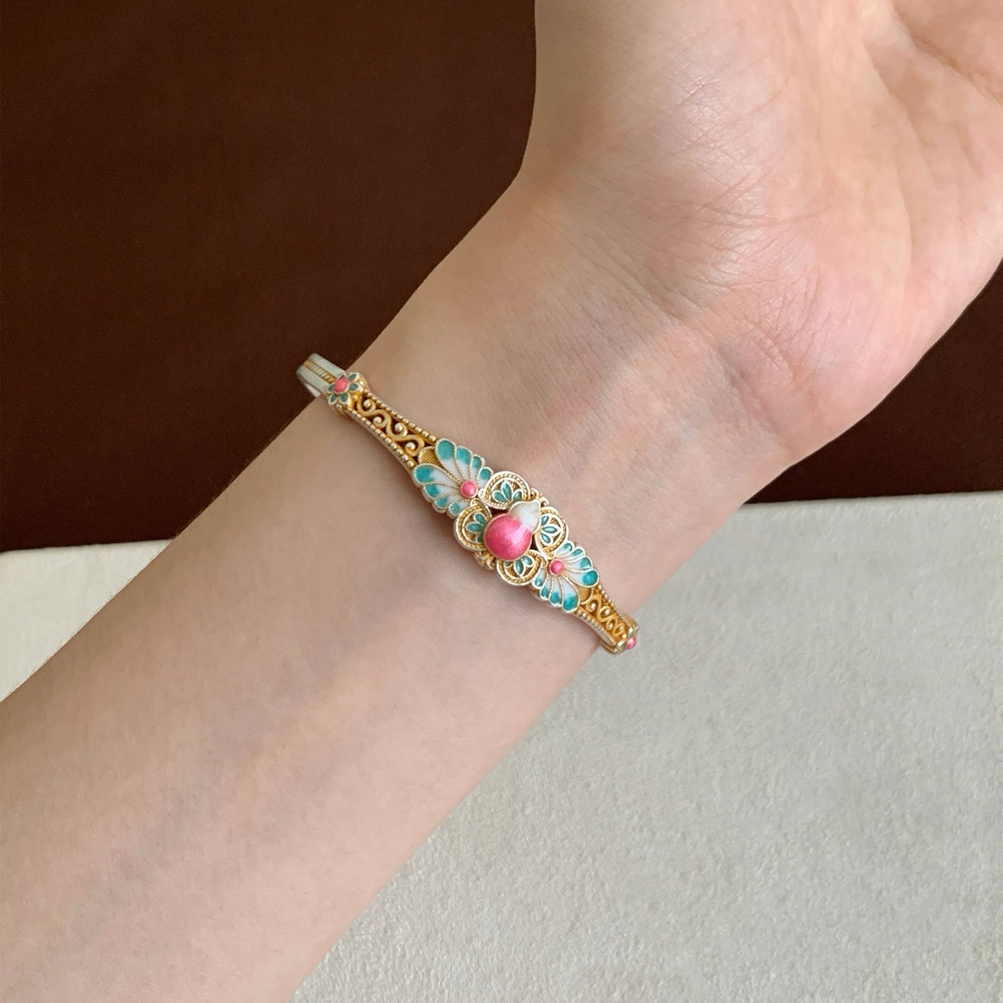 Filigree Enamel Silver Bracelet | Blossoms of Oriental Elegance