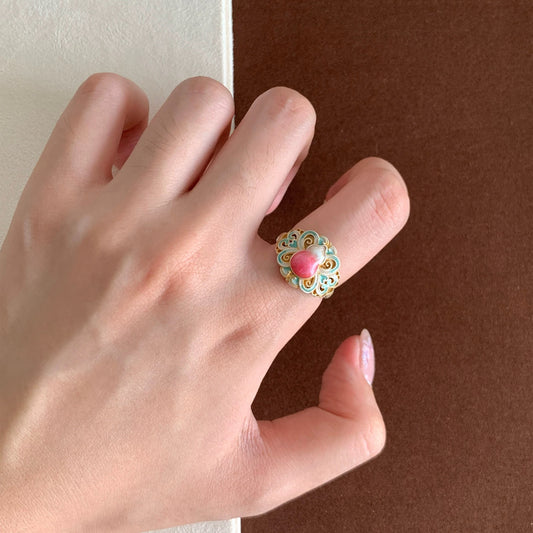 Enamel Gourd Silver Ring | Oriental Lucky Jewelry for Women