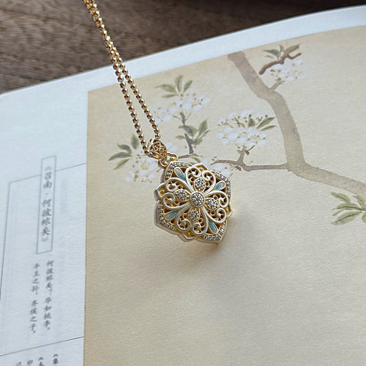 Enamel Hollow Silver Pendant | Oriental Handcrafted Jewelry for Women